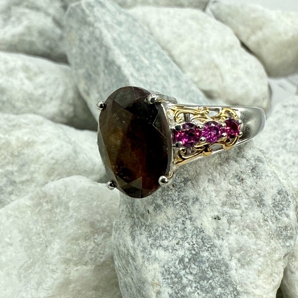 NWT Zawadi Chocolate Sapphire & Orissa Rhodolite Garnet Ring 9.00ct Two-Tone - Picture 10 of 16